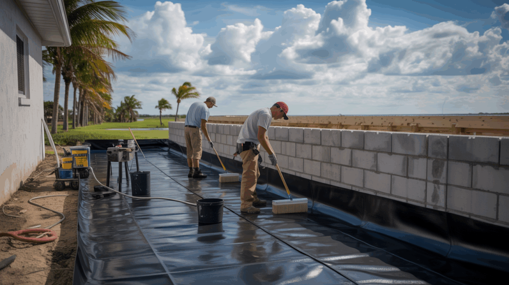 Foundation and slab waterproofing service in St. Petersburg, FL by Flood Safe Solution technician applying sealant