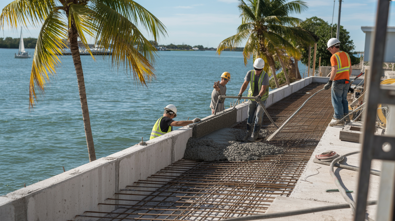 Flood Safe Solution team completing retaining wall construction in St. Petersburg, FL to prevent erosion and flooding