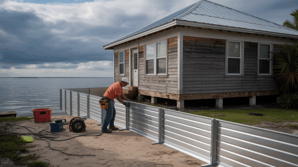 Flood barrier installation at a Gulfport FL coastal home