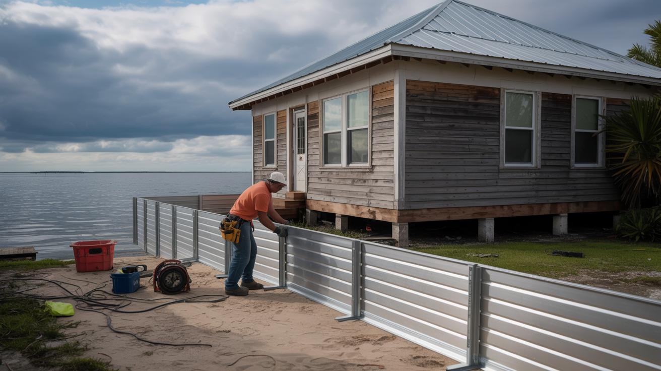Flood barrier installation at a Gulfport FL coastal home