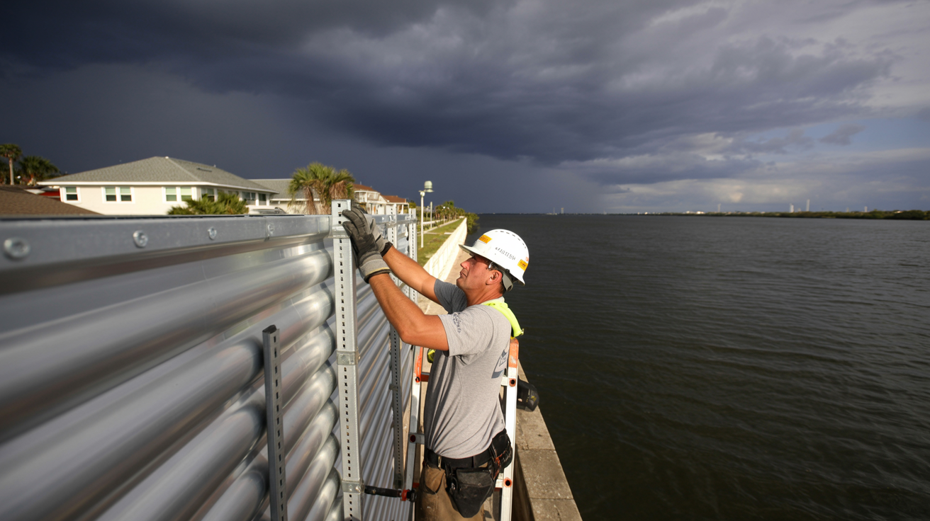 Storm surge barrier installation at a Gulfport FL waterfront home