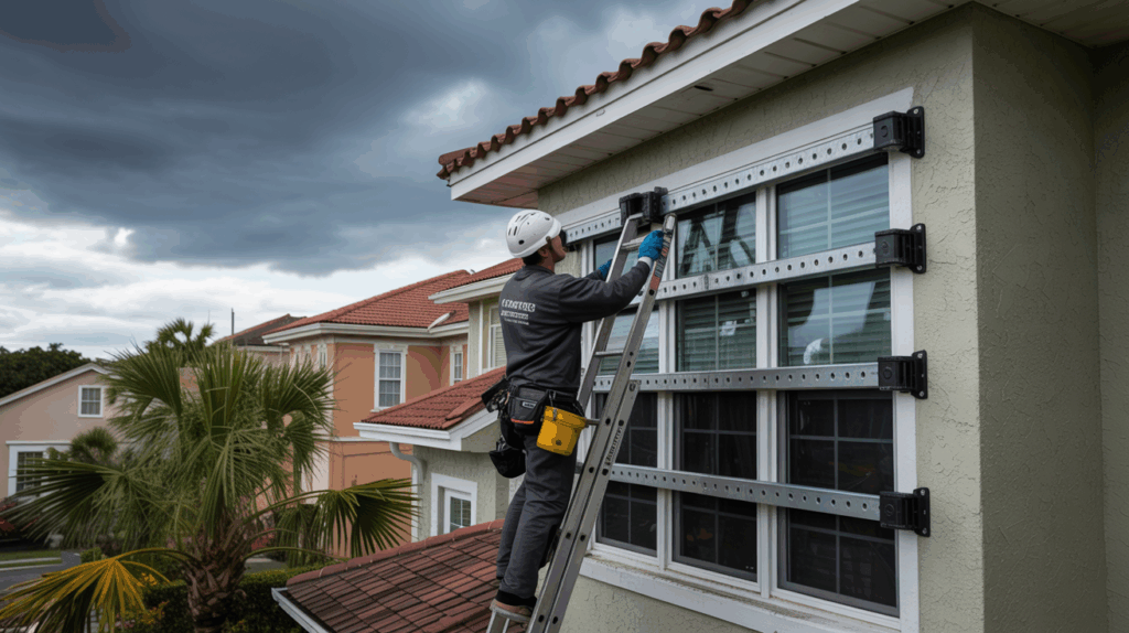 Storm surge barrier being installed at a Seminole FL home
