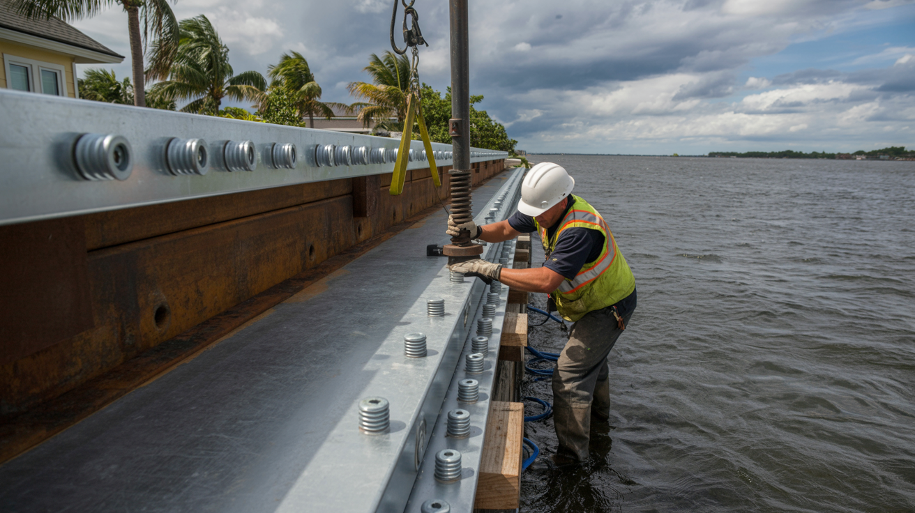 Storm surge barrier being installed at a Tampa waterfront home