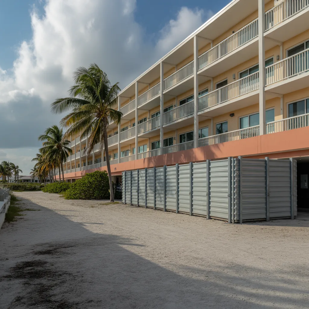 Storm surge barrier installation in Siesta Key, FL protecting beachfront condo property from hurricane flooding